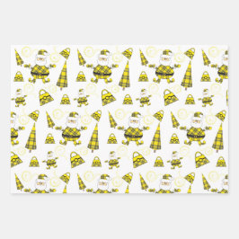 かわいいイエロータータンチェックサンタと財布 ラッピングペーパーシート