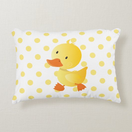 かわいいイエローダッキー水玉模様 アクセントクッション (正面)