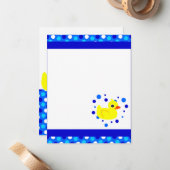 かわいいイエローダッキー(アヒルちゃん)ブルーフラットサンキューノートカード ノートカード (正面/裏面インサイチュ)