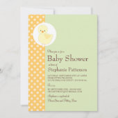 かわいいイエローダッキー（アヒルちゃん）水玉模様ベビーシャワーティーパーティー 招待状 (正面)