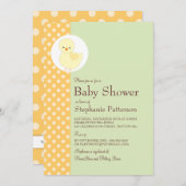 かわいいイエローダッキー(アヒルちゃん)水玉模様ベビーシャワーティーパーティー 招待状 (正面/裏面)