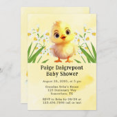 かわいいイエローチキンイースターベイビーシャワー 招待状 (正面/裏面)