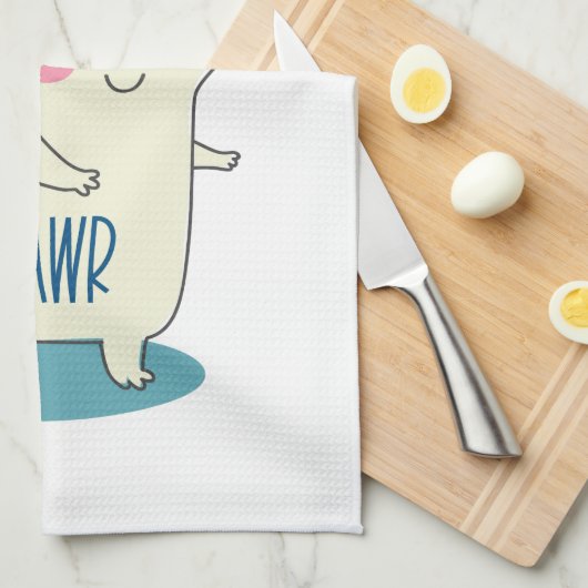 かわいいイエローディノとハッピースター キッチンタオル (四つ折り)