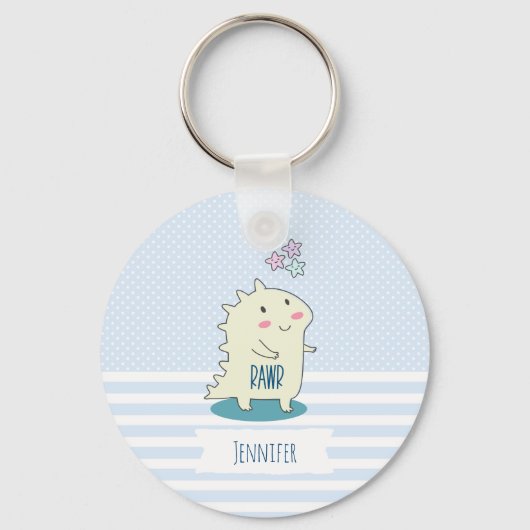 かわいいイエローディノとハッピースター キーホルダー (正面)