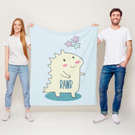 かわいいイエローディノとハッピースター フリースブランケット