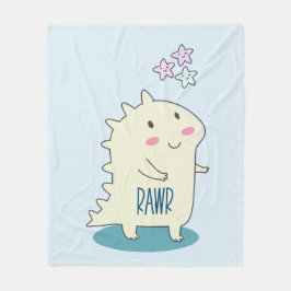 かわいいイエローディノとハッピースター フリースブランケット