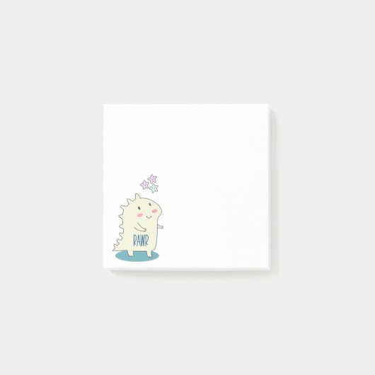 かわいいイエローディノとハッピースター ポストイット (正面)