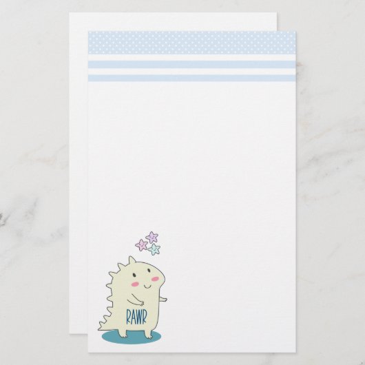 かわいいイエローディノとハッピースター 便箋 (正面/裏面)