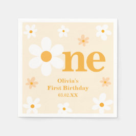 かわいいイエローデイジーワン誕生日ガール スタンダードカクテルナプキン