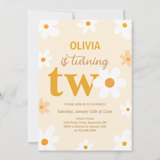 かわいいイエローデイジー2nd誕生日の写真 招待状 (正面)