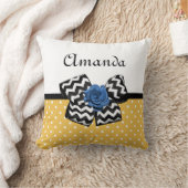 かわいいイエロードットブルーバラシェブロンボウ名 クッション (ブランケット)