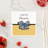 かわいいイエロードットブルーバラシェブロンボウ名 スタンダードカクテルナプキン (インサイチュ)