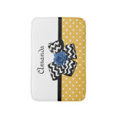 かわいいイエロードットブルーバラシェブロンボウ名 バスマット (正面縦)