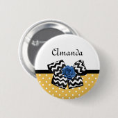 かわいいイエロードットブルーバラシェブロンボウ名 缶バッジ (正面&裏面)