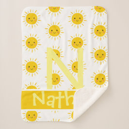 かわいいイエローニコニリングサンモノグラム名ベビー シェルパブランケット