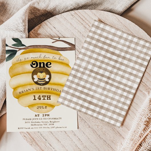 かわいいイエローハイブビーをテーマにした第1誕生日 招待状