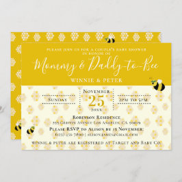 かわいいイエローハニカムビーカップルの赤ちゃんシャワー 招待状