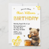 かわいいイエローハニーベアーバースデーパーティー 招待状 (正面)