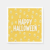 かわいいイエローハロウィンナプキンと可愛らしい幽霊 スタンダードカクテルナプキン (正面)