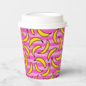 かわいいイエローバナナズピンクストライプ色の夏 紙コップ (正面)