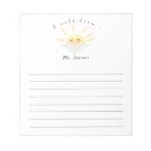 かわいいイエローパステルのサンシャインノート先生 ノートパッド (正面)