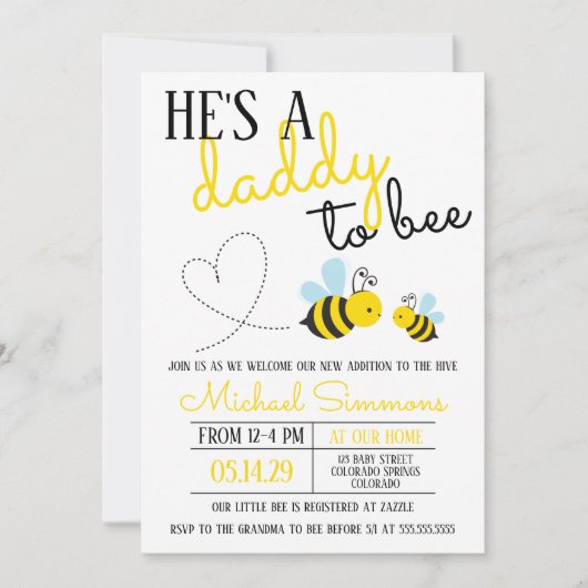 かわいいイエローパパへビーベイビーシャワー 招待状 (正面)