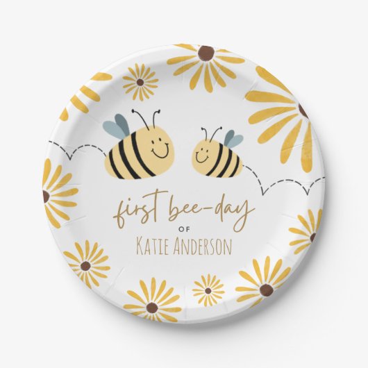 かわいいイエロービーとひまわり初のミツバチの日 ペーパープレート (正面)