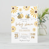 かわいいイエロービーとひまわり赤ちゃんシャワー 招待状 (スタンド正面)