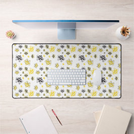 かわいいイエロービーズデスクマット – Bee Pattern Officeおもしろい デスクマット