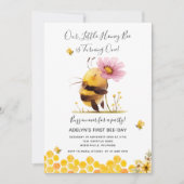 かわいいイエロービーデイジーが一誕生日 招待状 (正面)