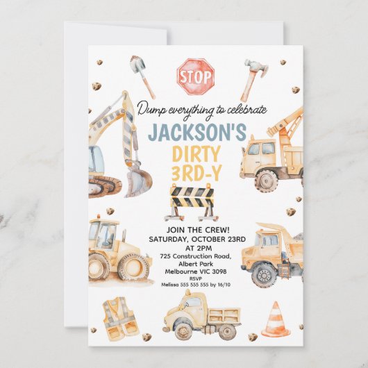 かわいいイエローフォト建築ダーティ3rdy誕生日 招待状 (正面)