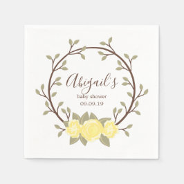 かわいいイエローフローラリースベビーシャワー スタンダードカクテルナプキン