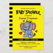 かわいいイエローベクターエレファントガールベビーシャワー 招待状 (正面/裏面)