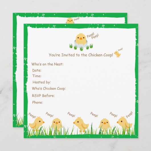 かわいいイエローベビーシック赤ちゃんシャワー 招待状 (正面/裏面)