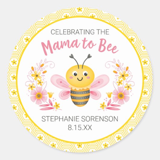かわいいイエローママへビーベイビーシャワークラシックラウンド ラウンドシール (正面)