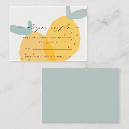 かわいいイエローレモンフルーティーおむつラッフルベビーシャワー エンクロージャーカード (正面/裏面)