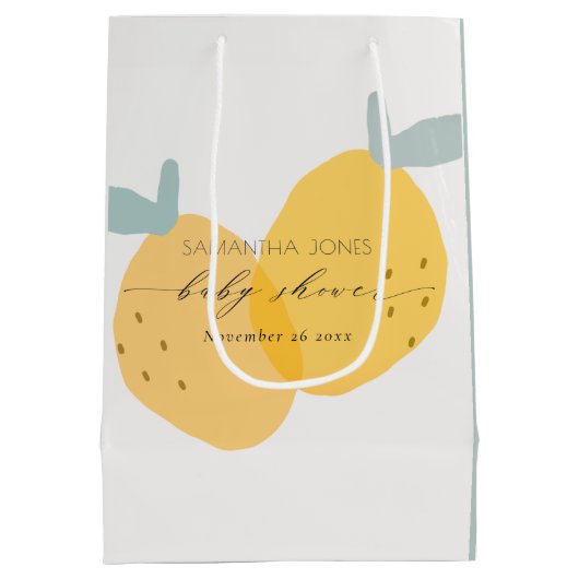 かわいいイエローレモンフルーティー柑橘系ベビーシャワーラウンド ミディアムペーパーバッグ (裏面)