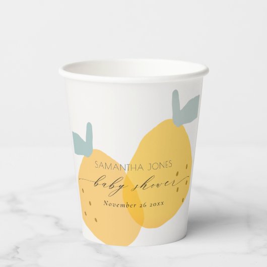 かわいいイエローレモンフルーティー柑橘系ベビーシャワーラウンド 紙コップ (裏面)