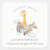 かわいいイエロー飛行機キリン雲スターズスカイアドレス スクエアシール (正面)