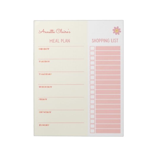 かわいいイエロー&ピンクミールプランナーとショッピングリスト ノートパッド (回転)