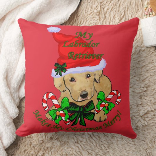 かわいいイエロー・ラブラドール・レトリーバー子犬のクリスマス クッション (ブランケット)