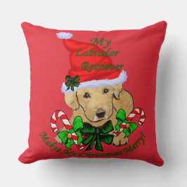 かわいいイエロー・ラブラドール・レトリーバー子犬のクリスマス クッション