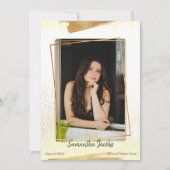 かわいいイエロー&金ゴールド額卒業発表 招待状 (正面)