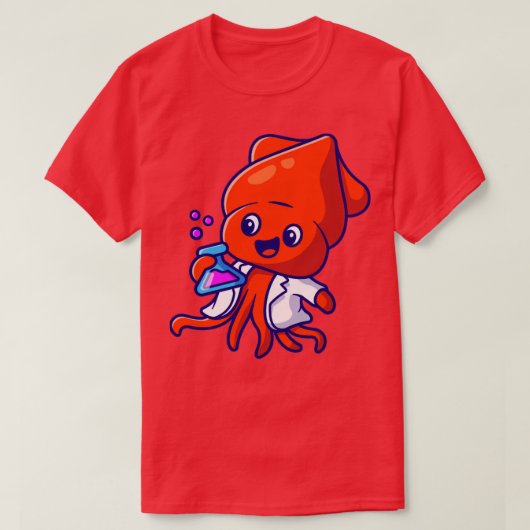 かわいいイカ科学者ホールディングチューブ漫画 Tシャツ (デザイン正面)