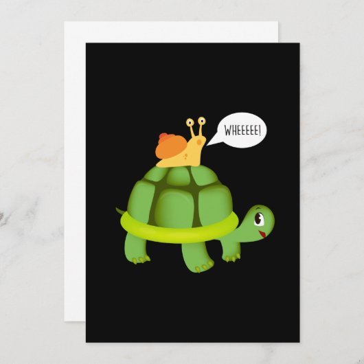 かわいいイガイに乗る亀がかわいい動物 招待状 (正面/裏面)