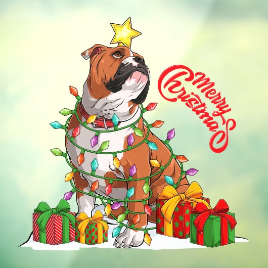 かわいいイギリスのブルドッグメリークリスマスライトギフト ウィンドウサイン (シート3)