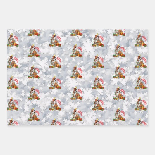 かわいいイギリスのブルドッグメリークリスマスライトギフト ラッピングペーパーシート (正面2)