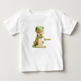 かわいいイグアナとアルファベットIの子供用Tシャツ | 動物アルファベット ベビーTシャツ