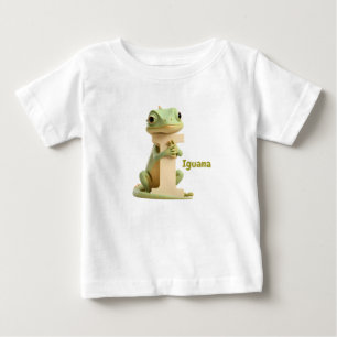 かわいいイグアナとアルファベットIの子供用Tシャツ 動物アルファベット ベビーTシャツ