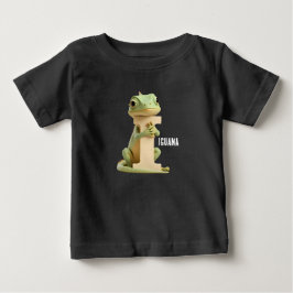 かわいいイグアナの文字I子供用Tシャツ | 動物アルファベット ベビーTシャツ